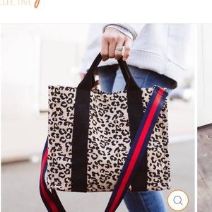 Leopard canvas tote back with strap